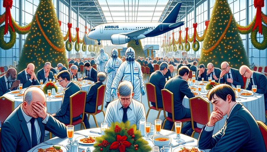 Over 700 staff members at Airbus Atlantic in France fell ill after the company's Christmas dinner, prompting an investigation into the cause of the mass food poisoning.