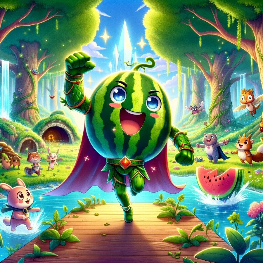 A mischievous watermelon named Wally discovers a magical crystal and becomes a superhero in a new world.