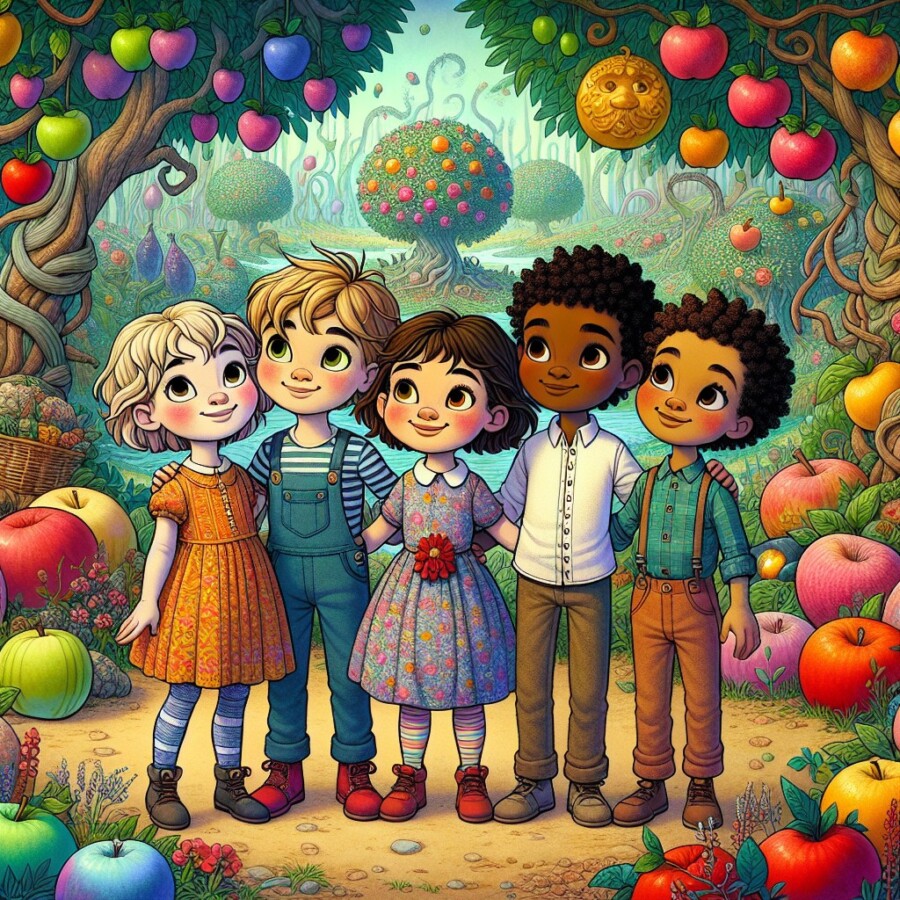 Four adventurous children discover a magical orchard filled with fruits that grant them extraordinary abilities.