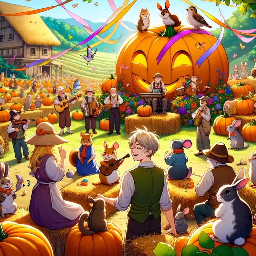 A mischievous squirrel named Sammy plans a surprise party in the pumpkin patch, bringing the village together.