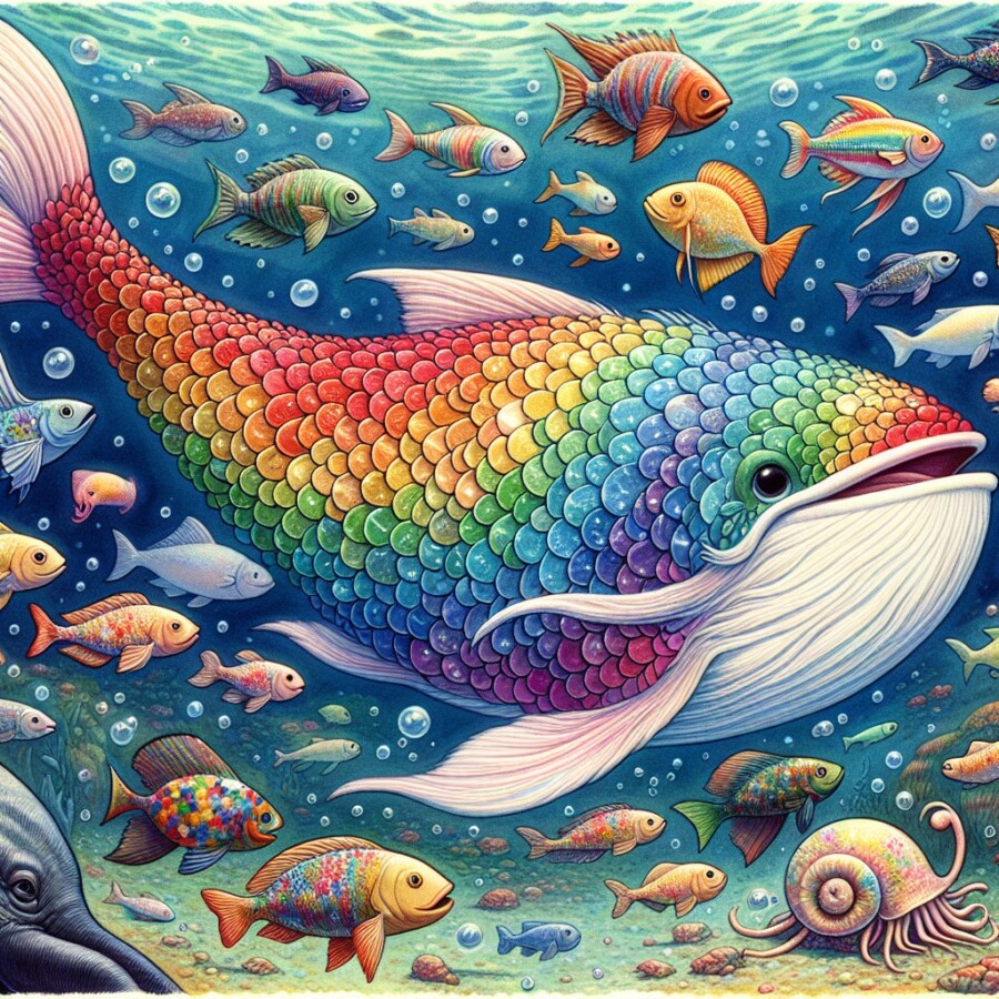 A fish named Rainbow learns the importance of sharing its unique beauty with others.