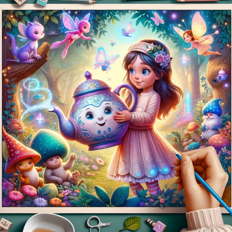 In a small village nestled deep in a magical forest, a little girl named Lily discovers a talking teapot with the power to grant wishes.