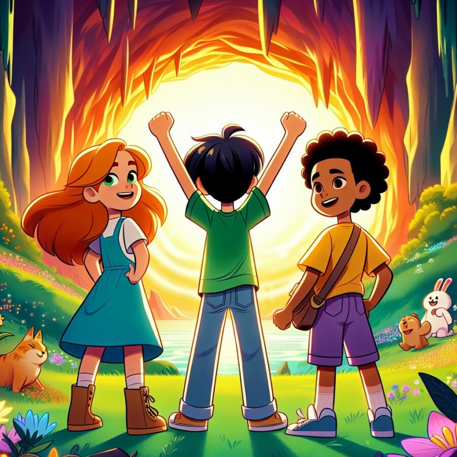 A group of adventurous children discover a hidden cave filled with riddles and magical trials.