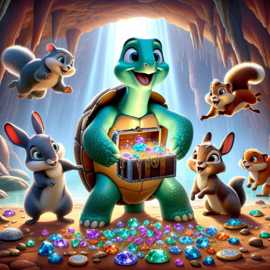 A shy tortoise named Timothy embarks on a thrilling adventure with his animal friends to find a hidden treasure.