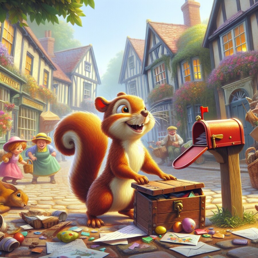The broken letterbox becomes a source of laughter and connection as the townsfolk turn it into an interactive game for a mischievous squirrel named Nutkin.