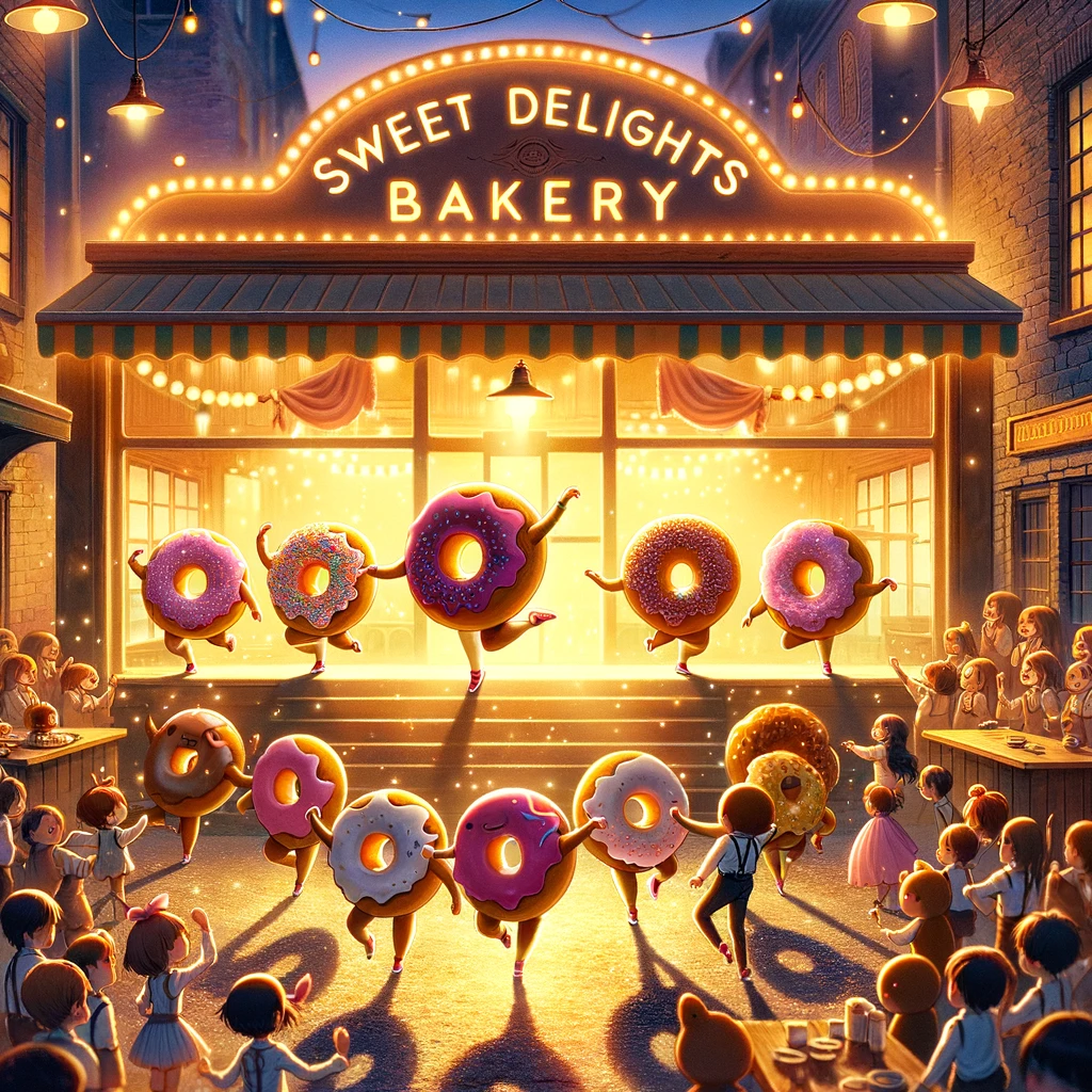 A small town bakery becomes famous when its donuts come to life and dance.