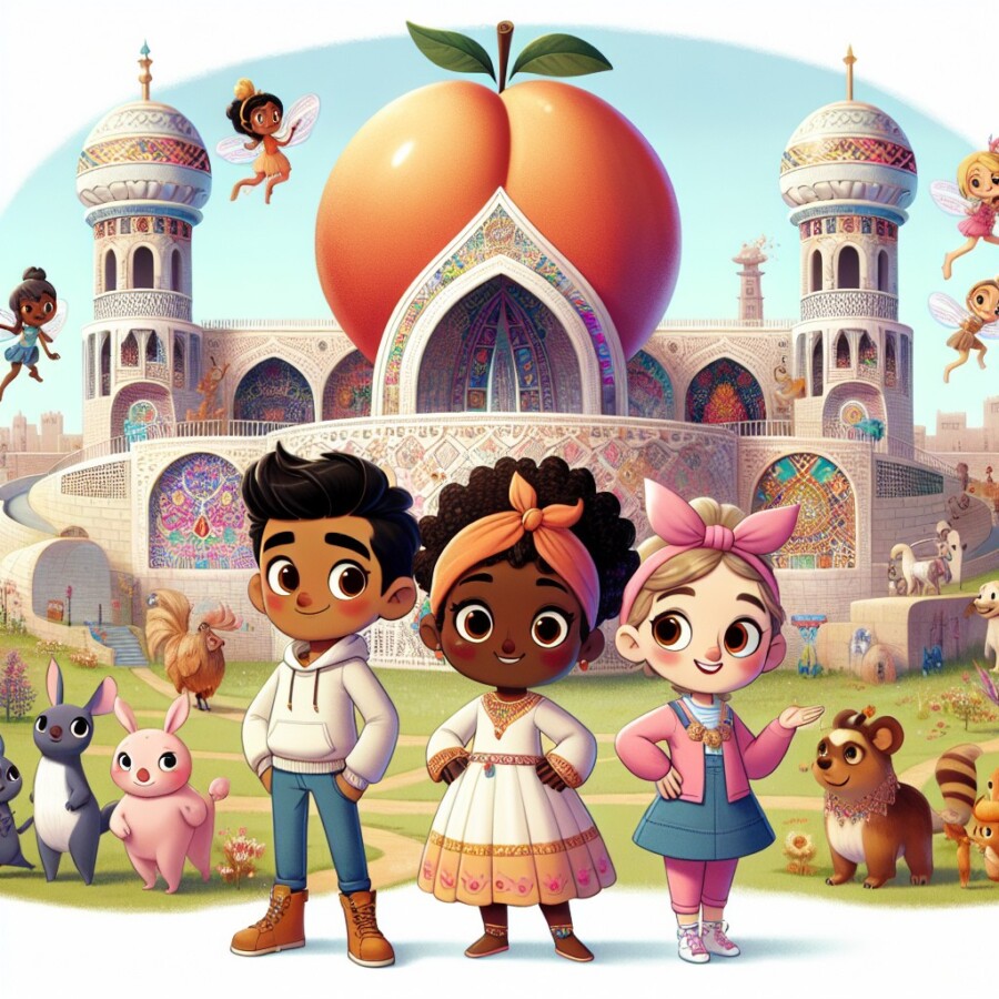 Three friends stumble upon a magical peach palace filled with talking animals and enchanted treasures, unlocking their own creativity and joy.
