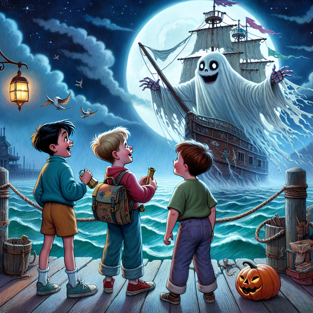 Three friends discover the truth behind the Phantom Ship, finding laughter and friendship instead of fear.