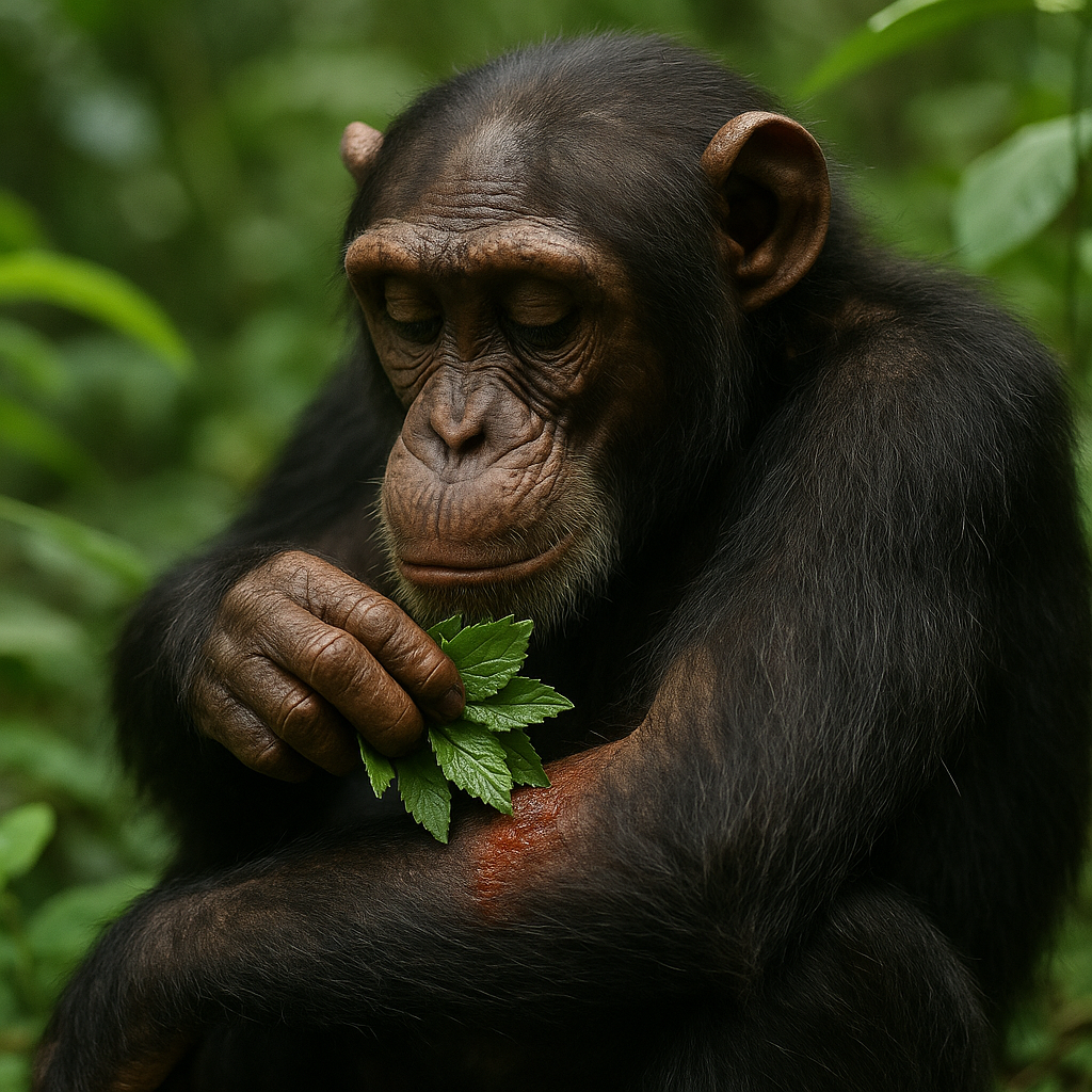 Chimpanzees in Uganda demonstrate remarkable self-medicating behaviors using plants to treat injuries.