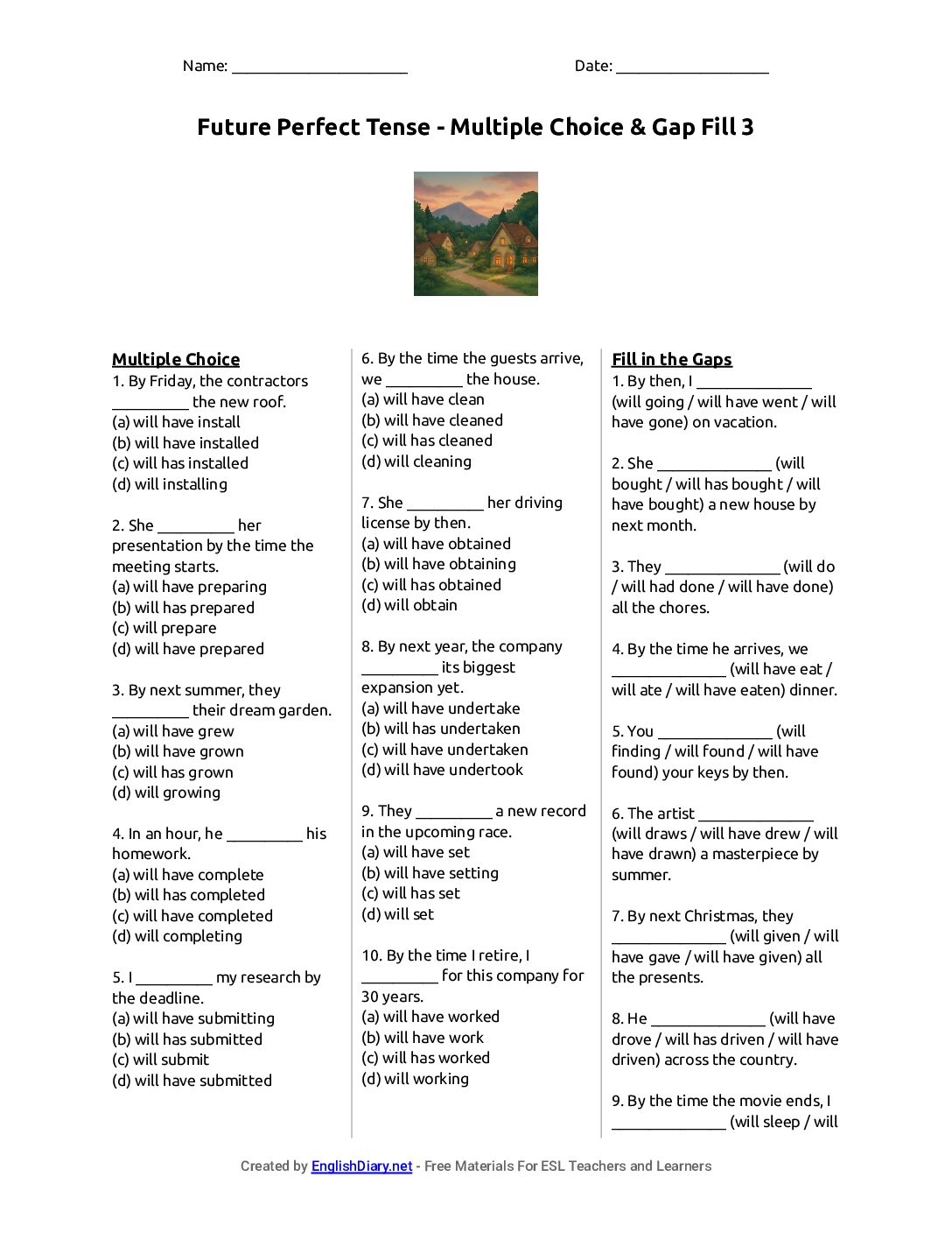 Preview of Future Perfect Tense - Multiple Choice & Gap Fill 3 Worksheet