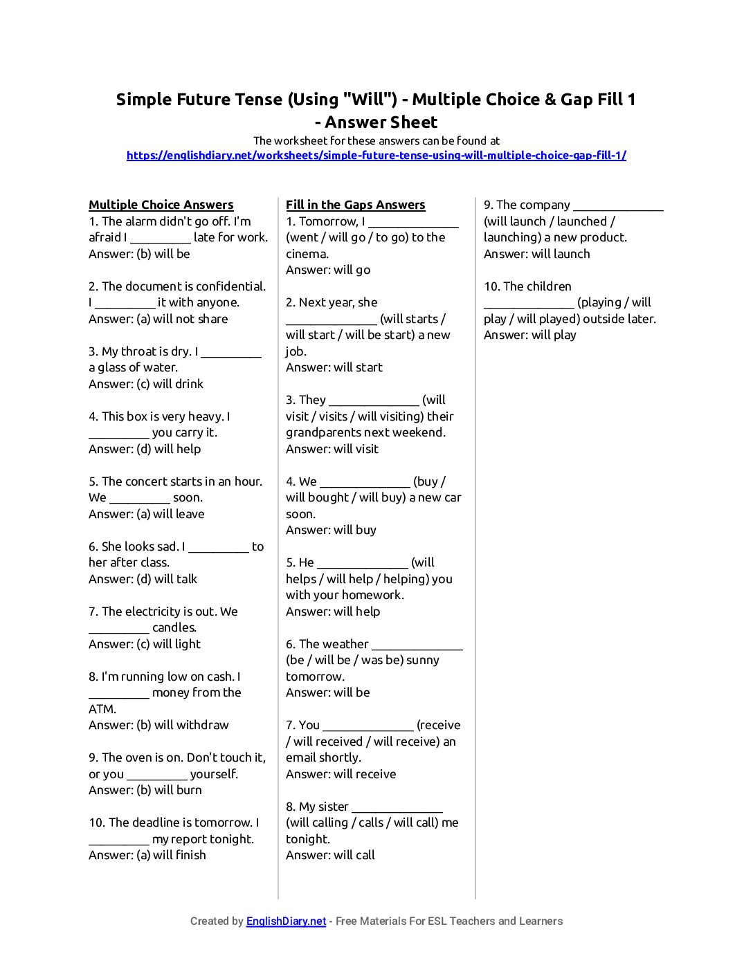Preview of Simple Future Tense (Using