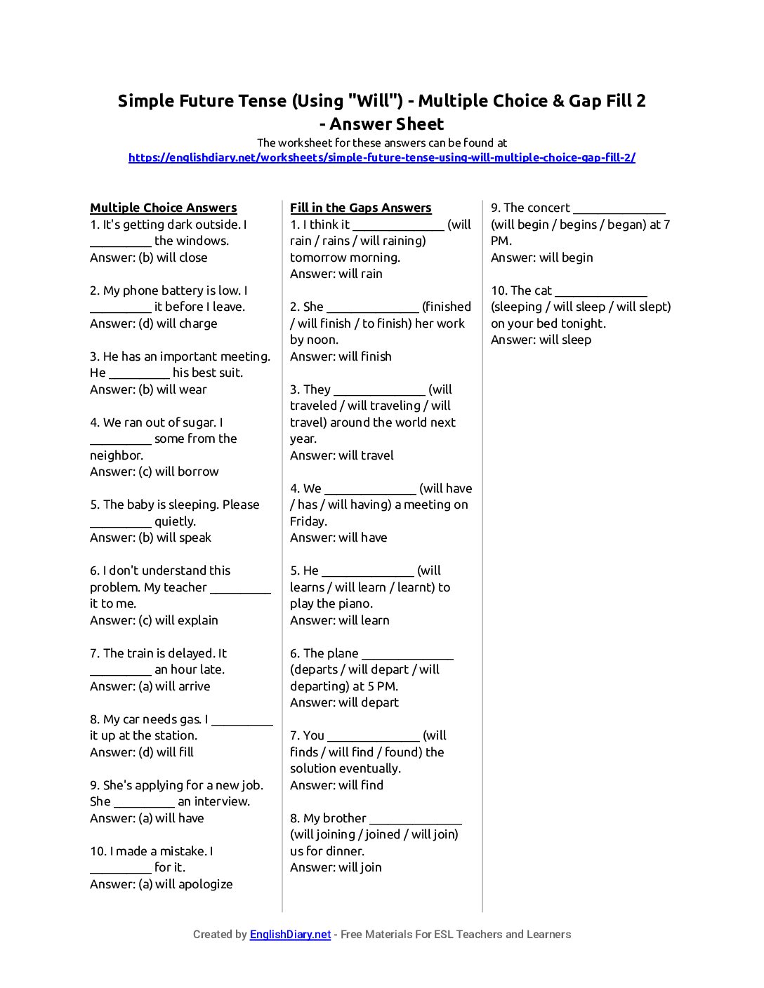Preview of Simple Future Tense (Using