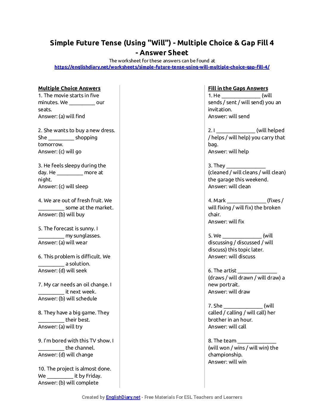 Preview of Simple Future Tense (Using