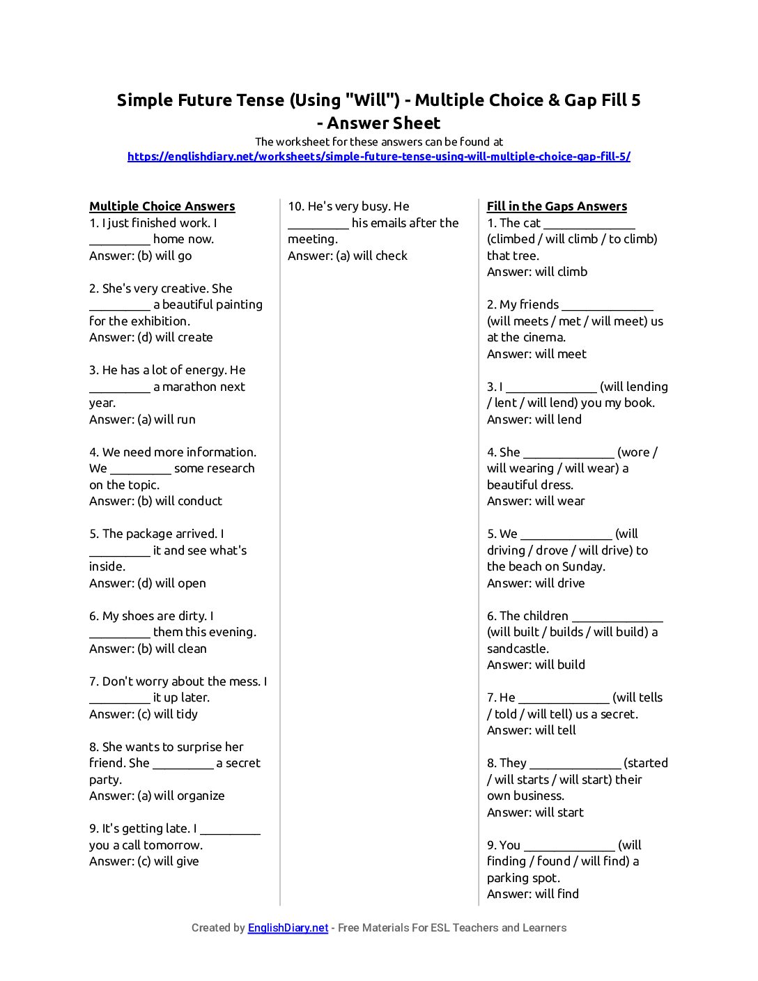 Preview of Simple Future Tense (Using