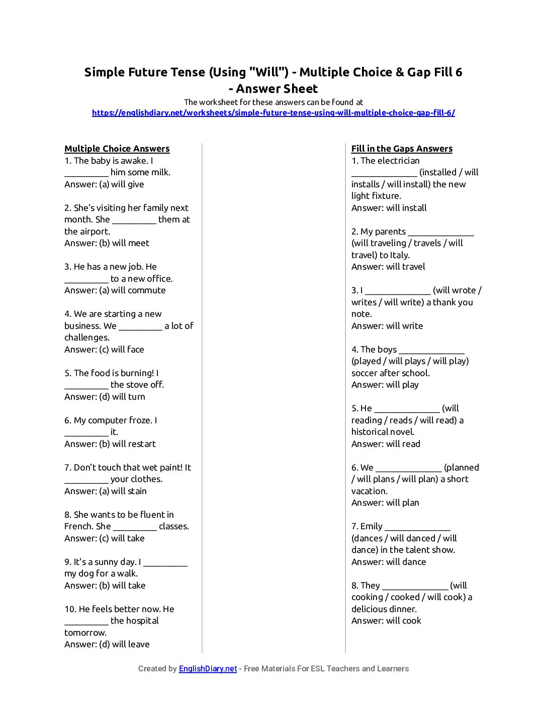 Preview of Simple Future Tense (Using
