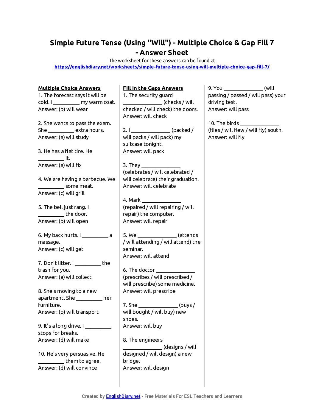 Preview of Simple Future Tense (Using