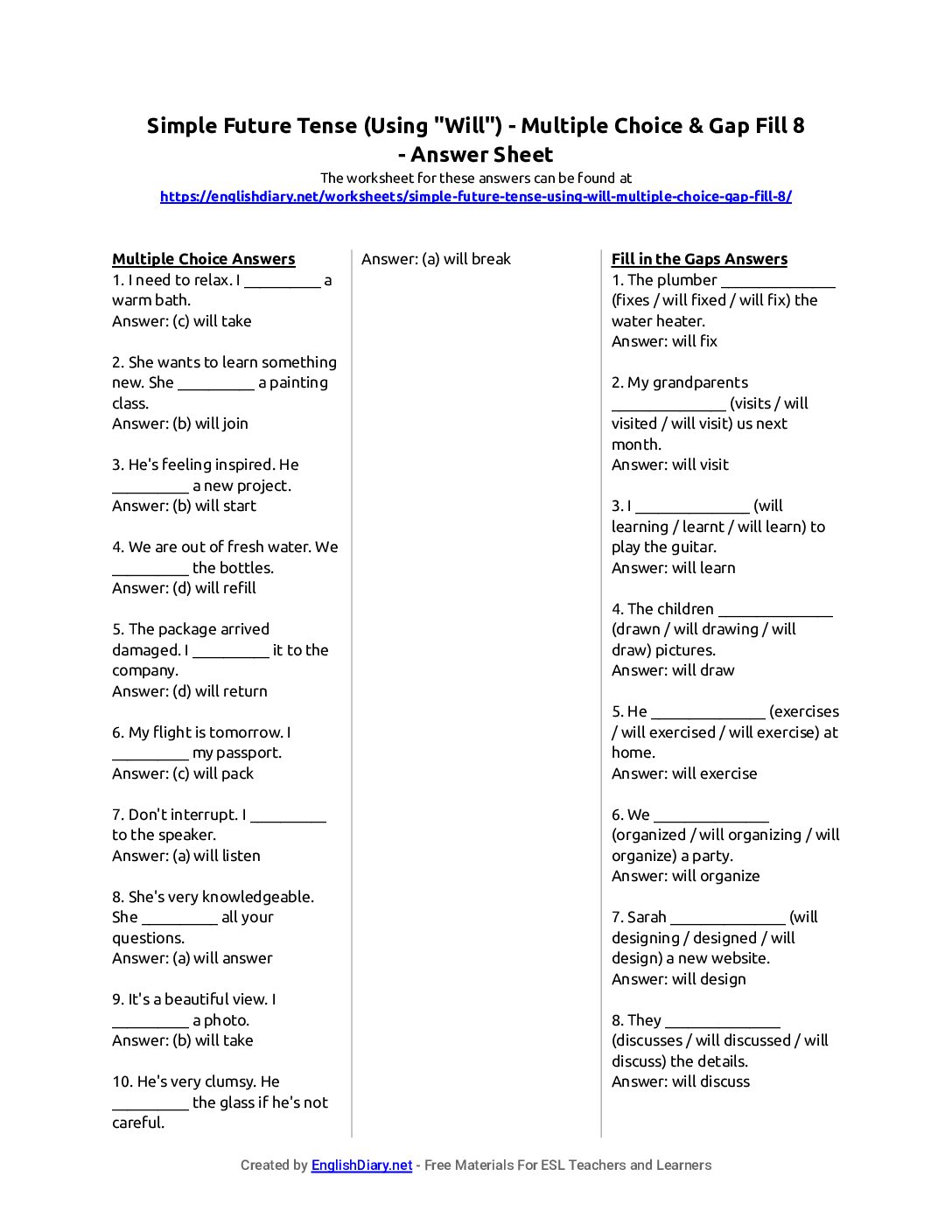 Preview of Simple Future Tense (Using