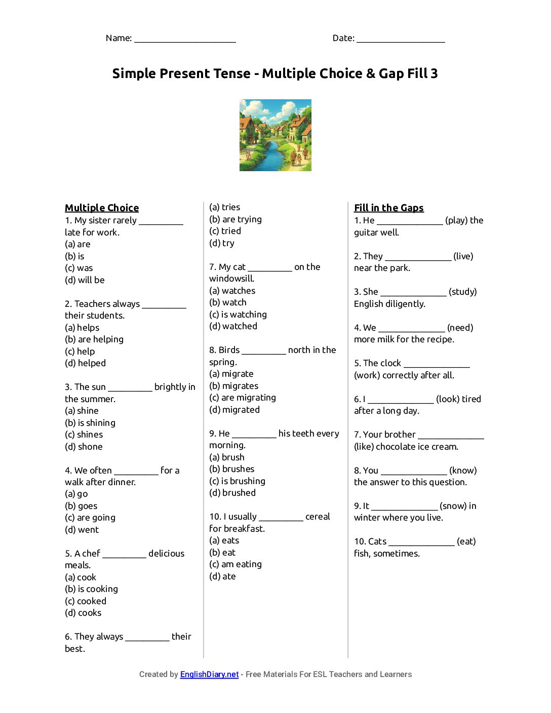 Preview of Simple Present Tense - Multiple Choice & Gap Fill 3 Worksheet