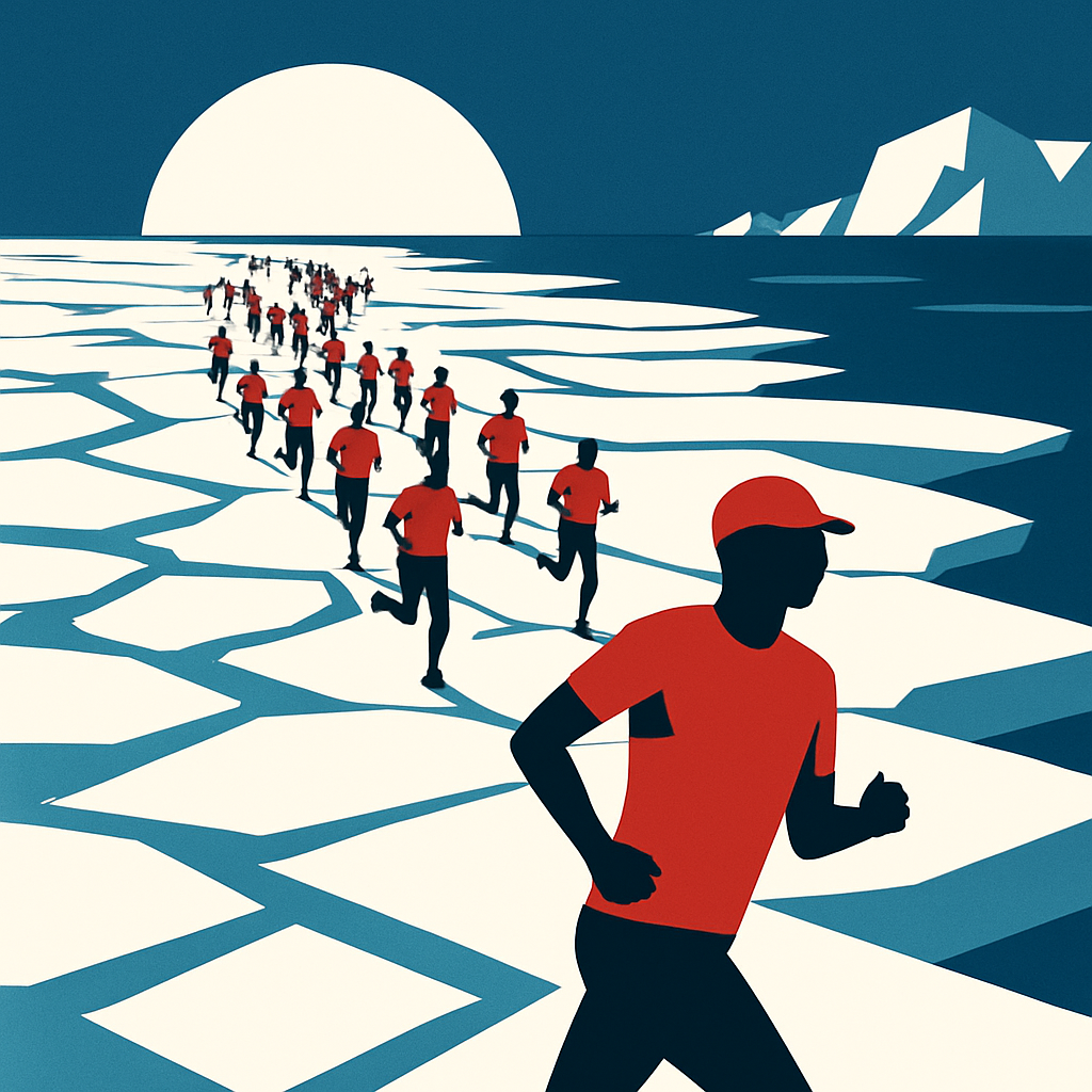 Twenty-three runners raced on sea ice at the North Pole.