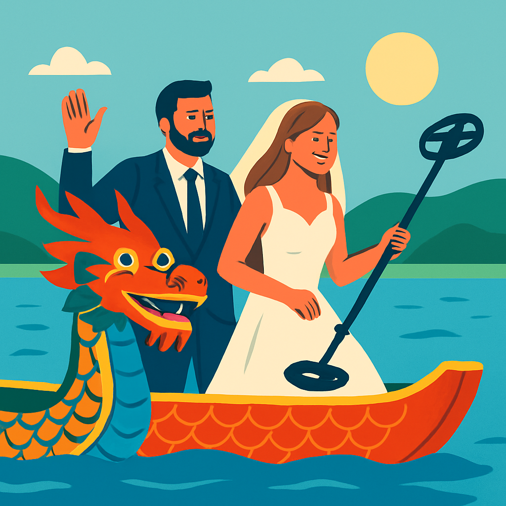 A Suffolk couple incorporates dragon boats and metal detecting into their wedding.