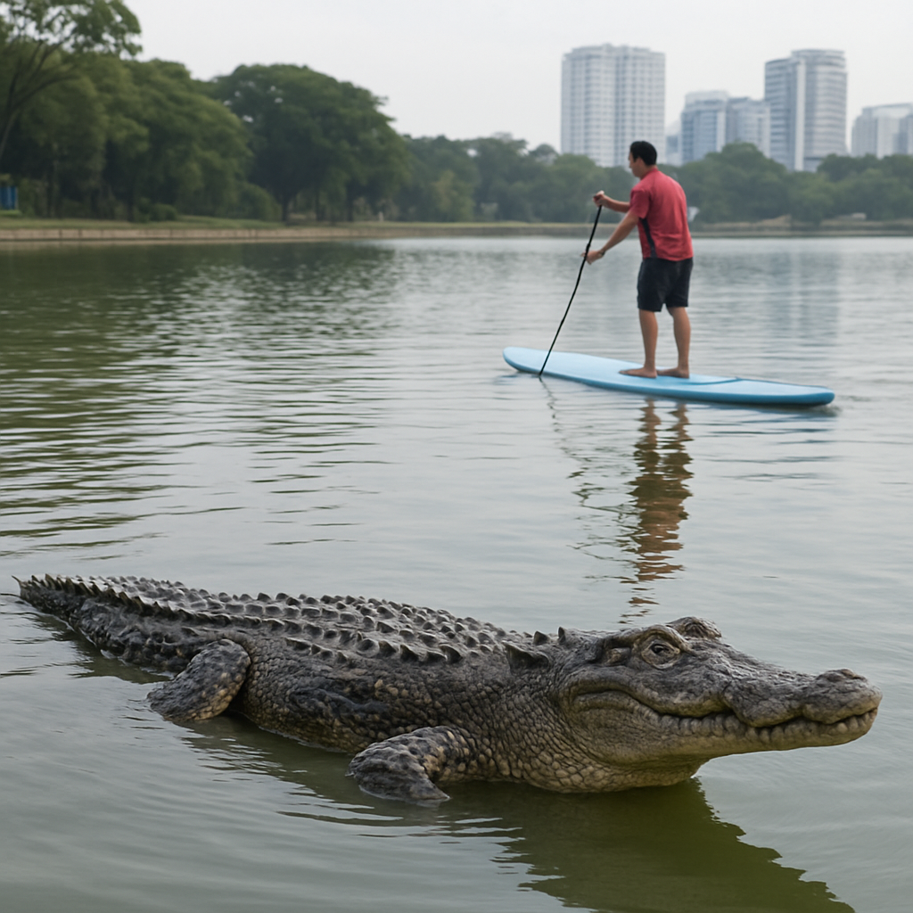 AI-generated image of crocodile in Singapore reservoir impacts local activities.